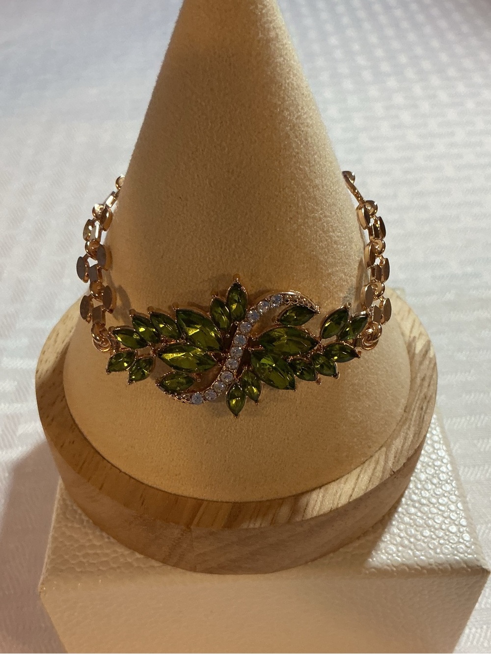 Genuine Peridot Marquise Cut Leaf Cluster Gold Tone Bracelet